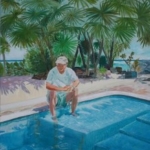 man pondering at the pool 60 x 80 cm, Acryl auf Leinwand