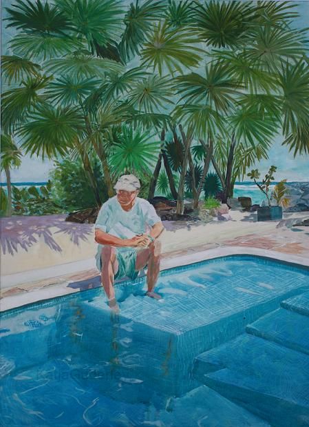 man pondering at the pool 60 x 80 cm, Acryl auf Leinwand