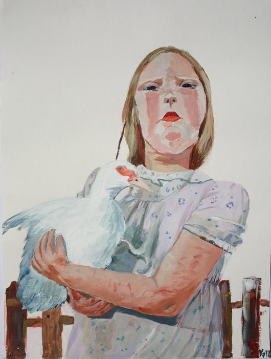 Mädchen mit Ente 42 x 56 cm, Acryl auf Papier